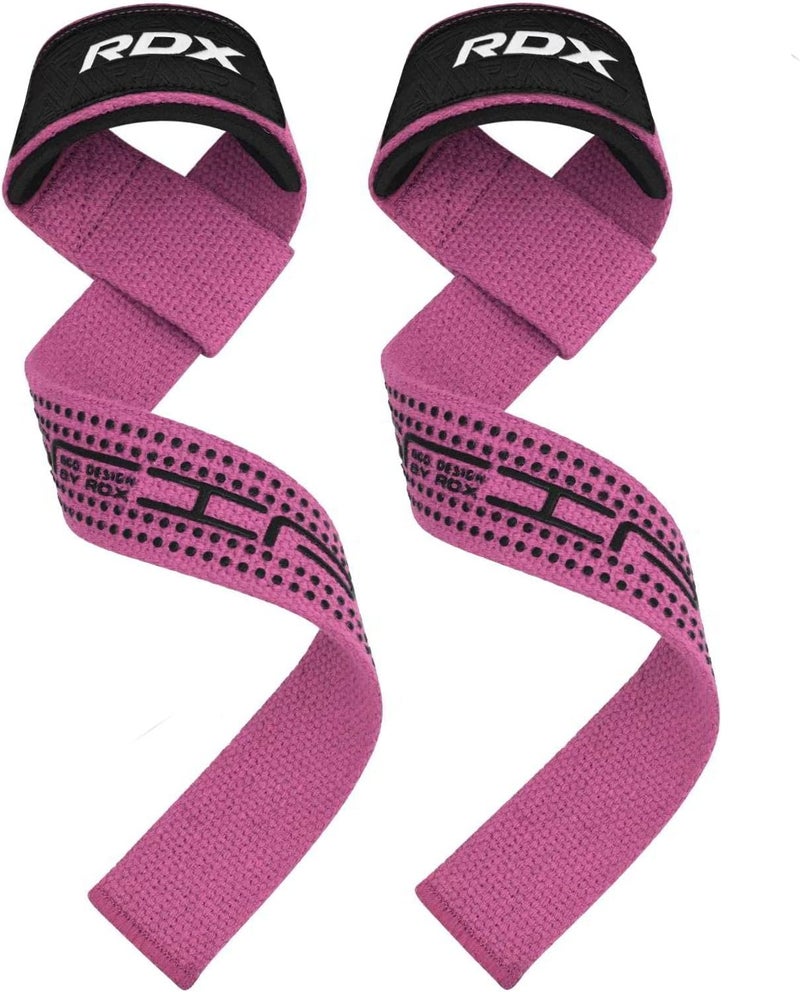 Rdx أحزمة رفع للأثقال – حزام معصم ثقيل من القطن 100% مع بطانة نيونبرين 5 مم، 60 سم من الأشرطة المضادة للانزلاق لتمارين الرفعات المميتة ورفع الأثقال، للرجال والنساء - Image 2